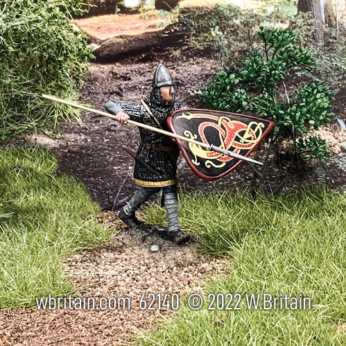 Collectible toy soldier miniature Edgard Saxon Defending with Spear and Kite Shield.