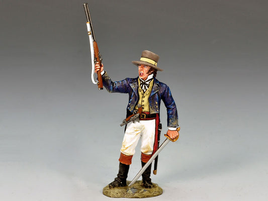 King & Country RTA050 Gallant Colonel Travis Alamo commander 1/30 scale matte toy soldier holding shotgun and saber