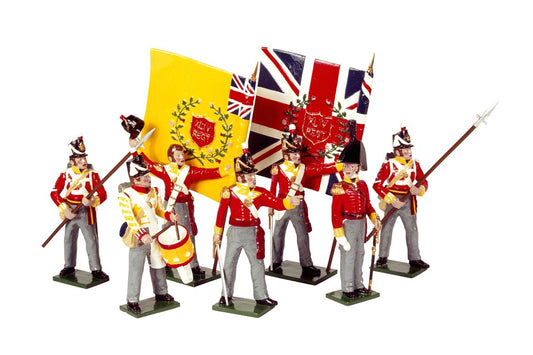Seven piece toy soldier set . This set has two flag bearers.