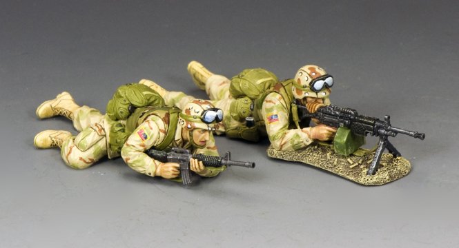 King & Country Rangers M249 SAW team prone firing 1/30 scale modern military toy soldiers BHD010