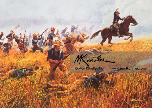 Mort Künstler wall art print The Rough Riders. Soldiers charging up hill.