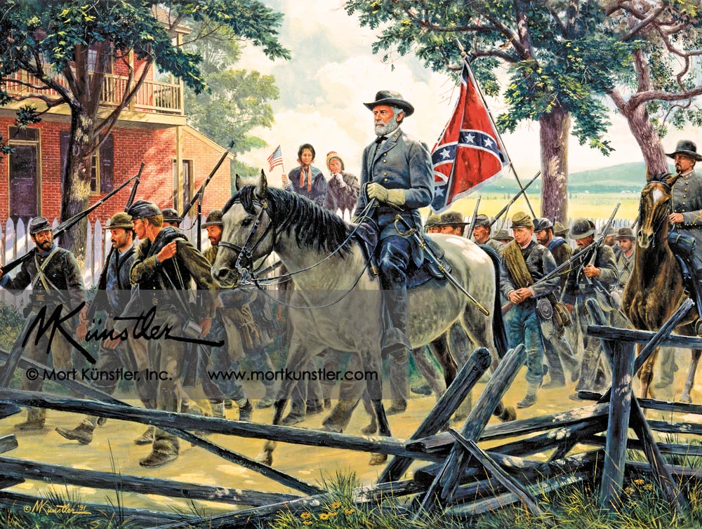 Mort Künstler wall art print Oh, I Wish He was Ours! Lee on horseback and marching soldiers.