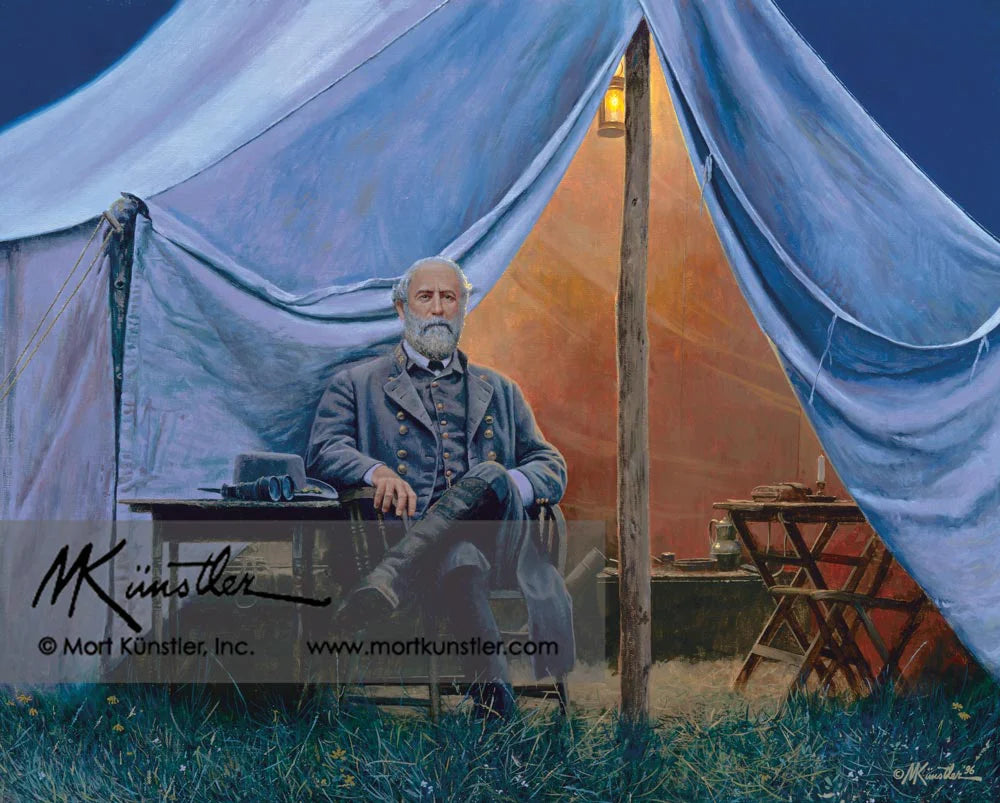 Mort Künstler wall art print The Loneliness of Command. Lee at his camp site.