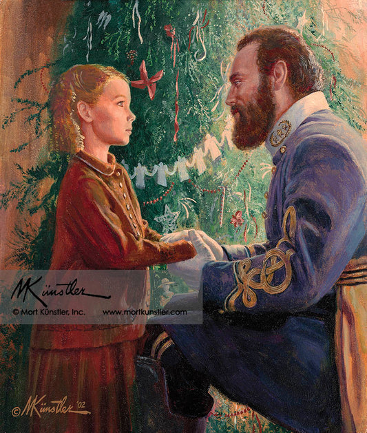 Mort Künstler wall art print Janie Corbin & Old Jack. They are near a Christmas tree.