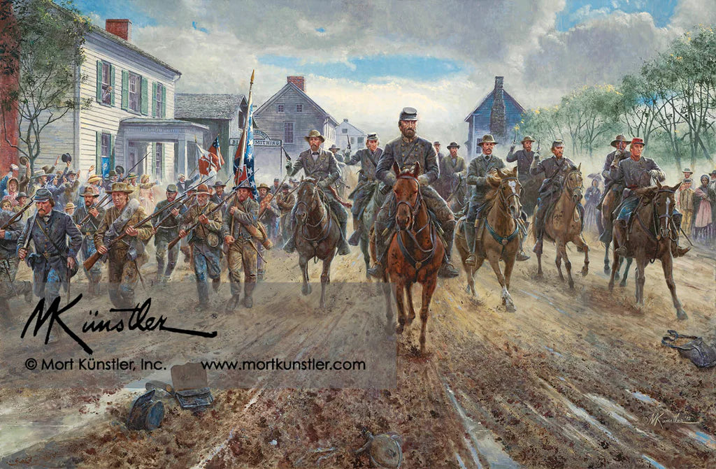 Mort Künstler wall art print Race Down Chester Street. Soldiers marching.