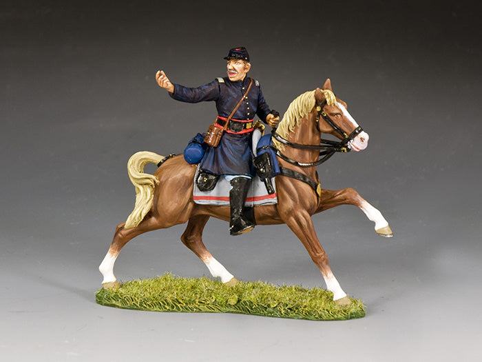Colonel John W. McLane toy soldier riding a rearing horse, rallying Union troops with outstretched arm during the Civil War.