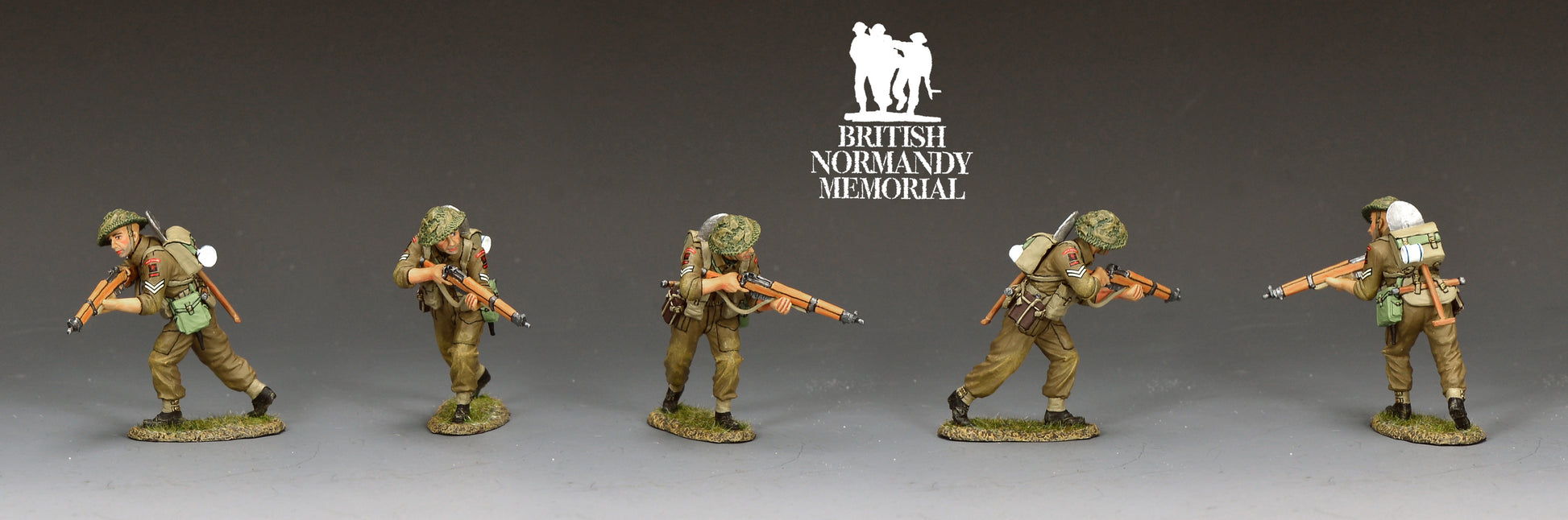 King & Country Gold Beach Advancing Rifleman, Green Howards corporal moving forward with No. 4 Mk. 1 Lee-Enfield ready for a snap shot, MkII helmet with scrim, D-Day Normandy 1944, 1/30 60mm matte figure, DD411 military miniature toy soldier