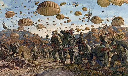 James Dietz wall art print showing U.S. Paratroopers landing in Korea.
