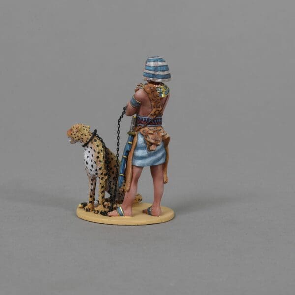 Rear view of Collectible toy soldier miniature army men figurine Guard with Cheetah.