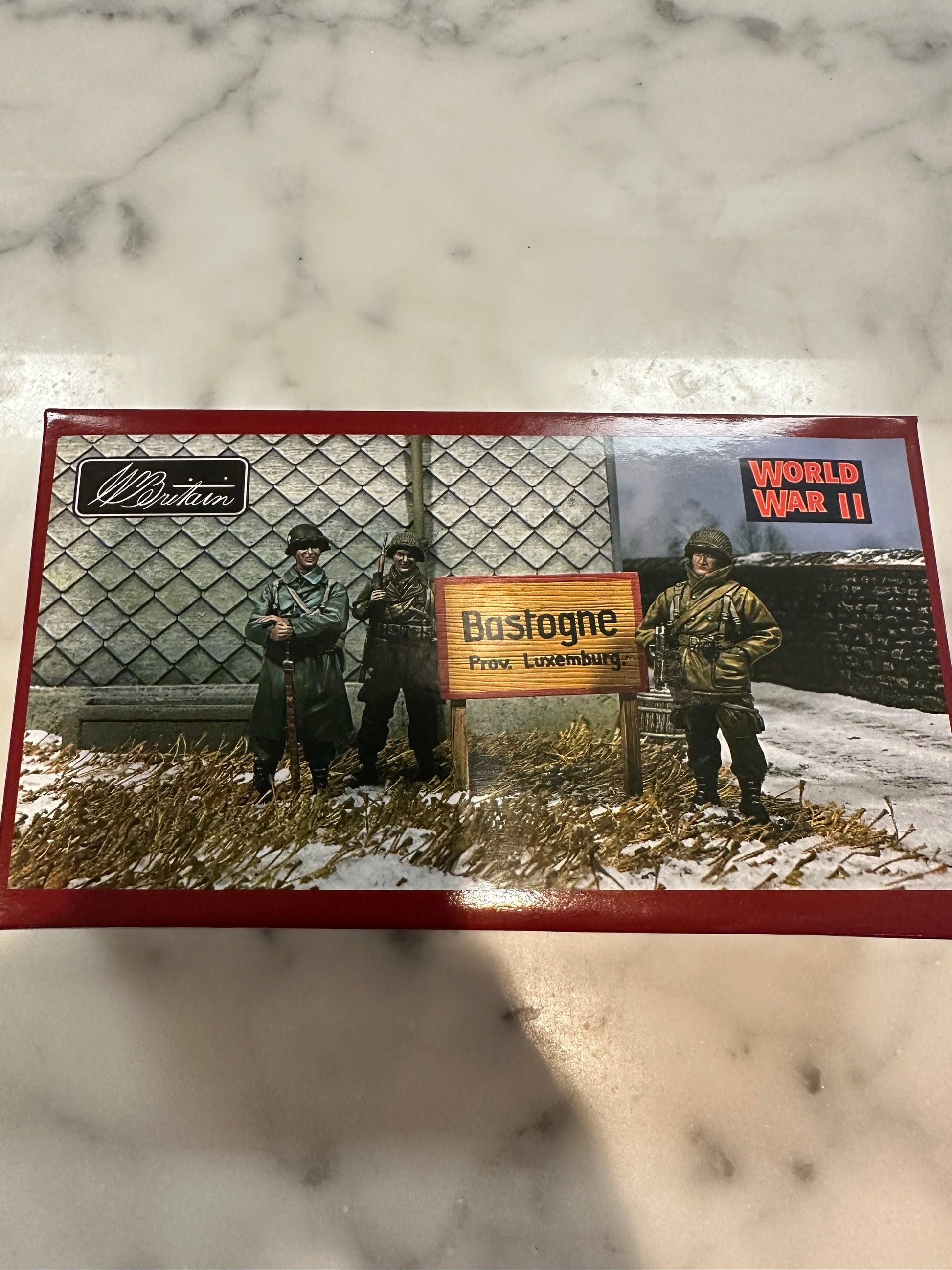 Box for collectible toy soldier figurines welcome to Bastogne.