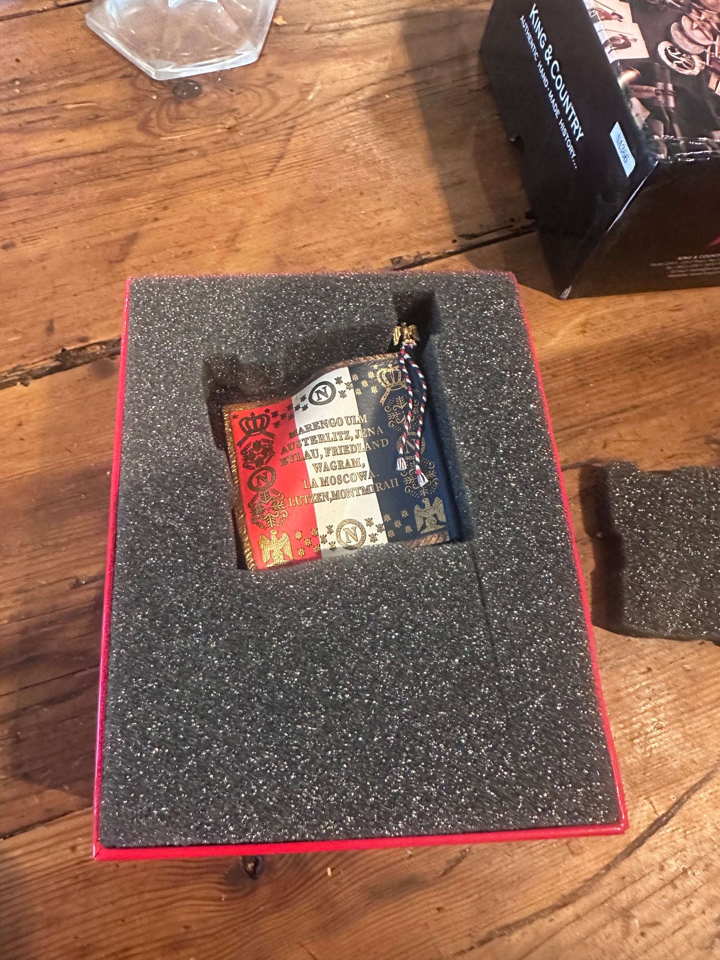 Packaging for toy soldier french officer. French flag.