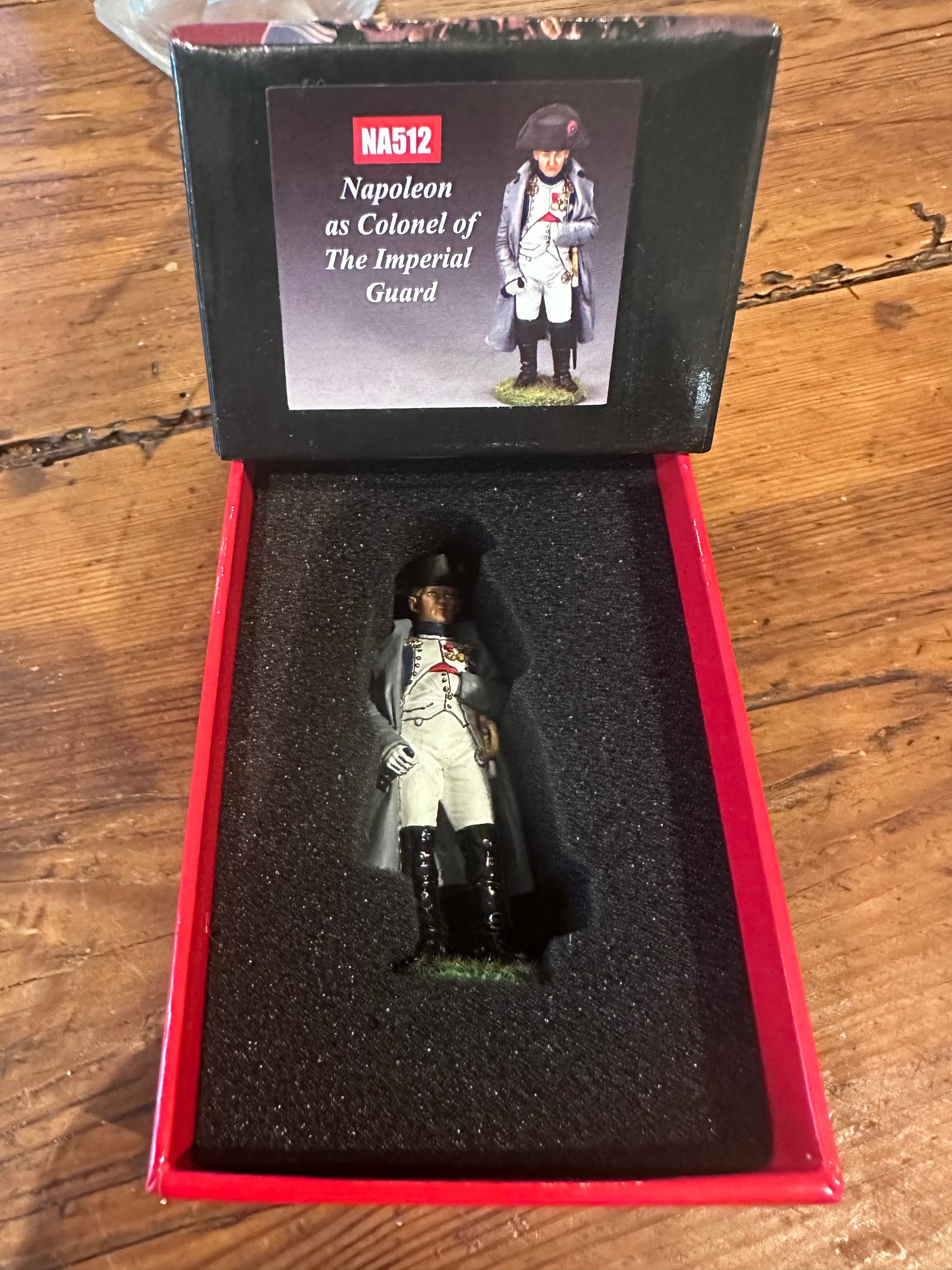 Model figure Napoleon of the Imperial Guard from Napoleon in a display box.