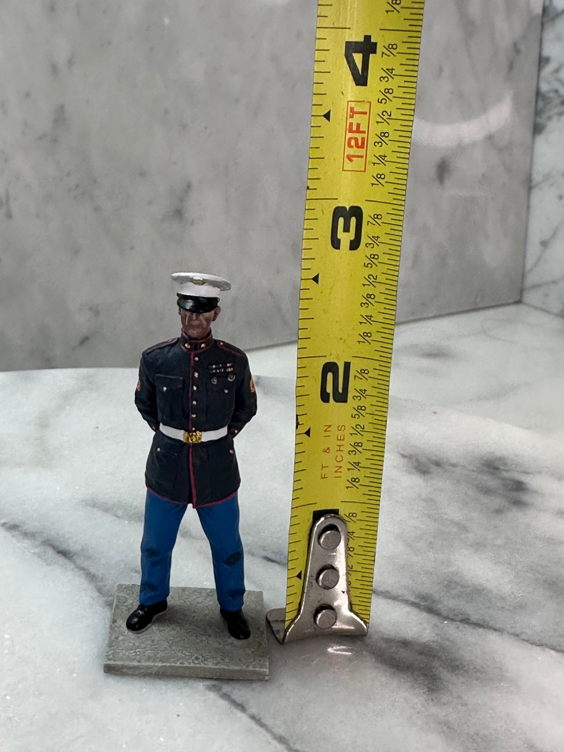 Showing exact measurement of Marine toy soldier. 