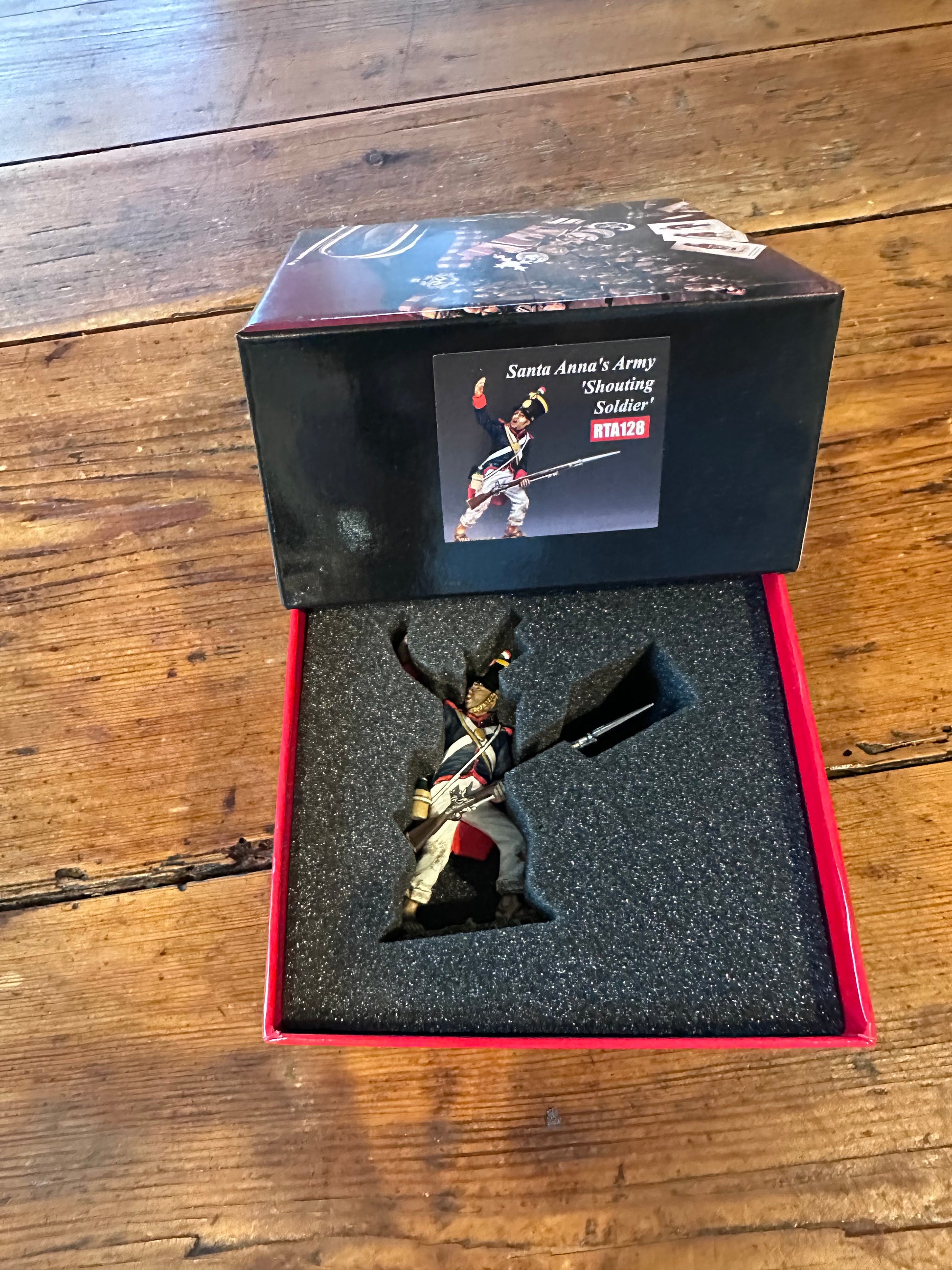 Santa Anna's Shouting Soldier military miniature packaged in a classic red collector box