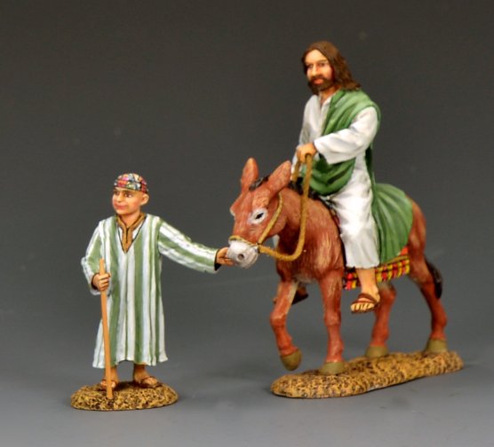 Jesus enters Jerusalem donkey biblical figurine King and Country LOJ061 1/30 scale matte religious toy soldier set with boy