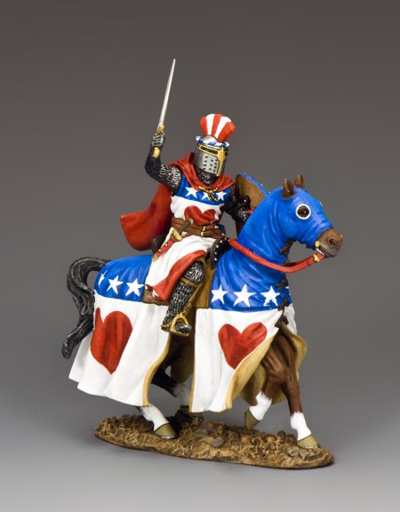 Sir Archibald Douglas. Toy Soldier Figurine of a warrior on horseback with American flag design on a gray background