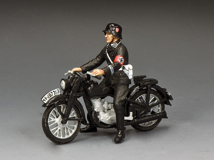 Toy Soldier Figurine Model of a person on a motorcycle with a gray background