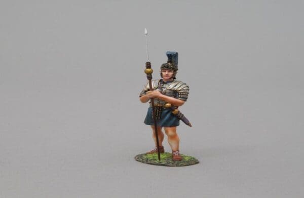 Collectible toy soldier miniature army men Praetorian Sentry. He is holding a spear.