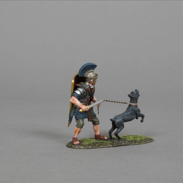 Collectible toy soldier miniature army men Praetorian with War Dog. Soldier has a sword.