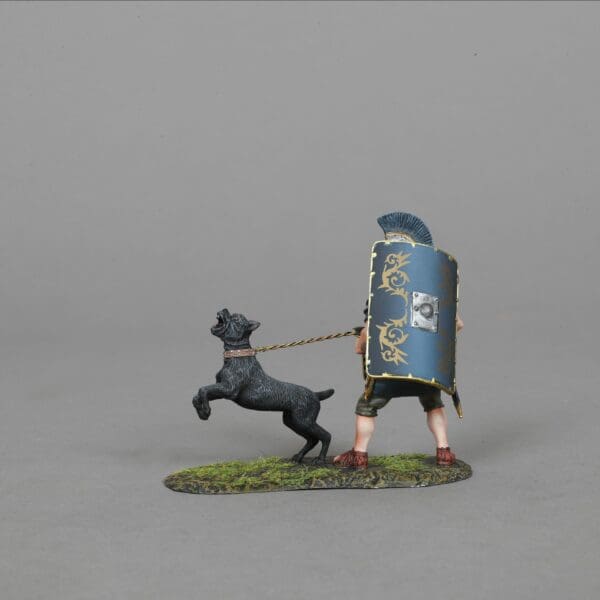 Collectible toy soldier miniature army men Praetorian with War Dog. Soldier has a blue shield.