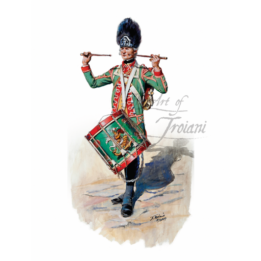 Drummer 5th Regiment Of Foot. Illustration of a drummer in a colorful uniform.