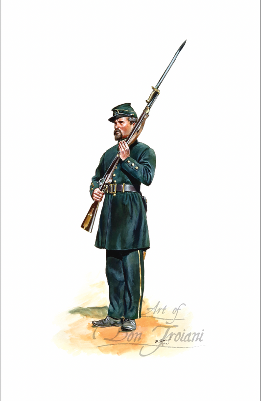 5th Georgia Regiment. Illustration of a soldier in Civil War uniform holding a rifle on a white background