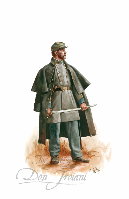 Illustration of a soldier in uniform holding a sword on a white background