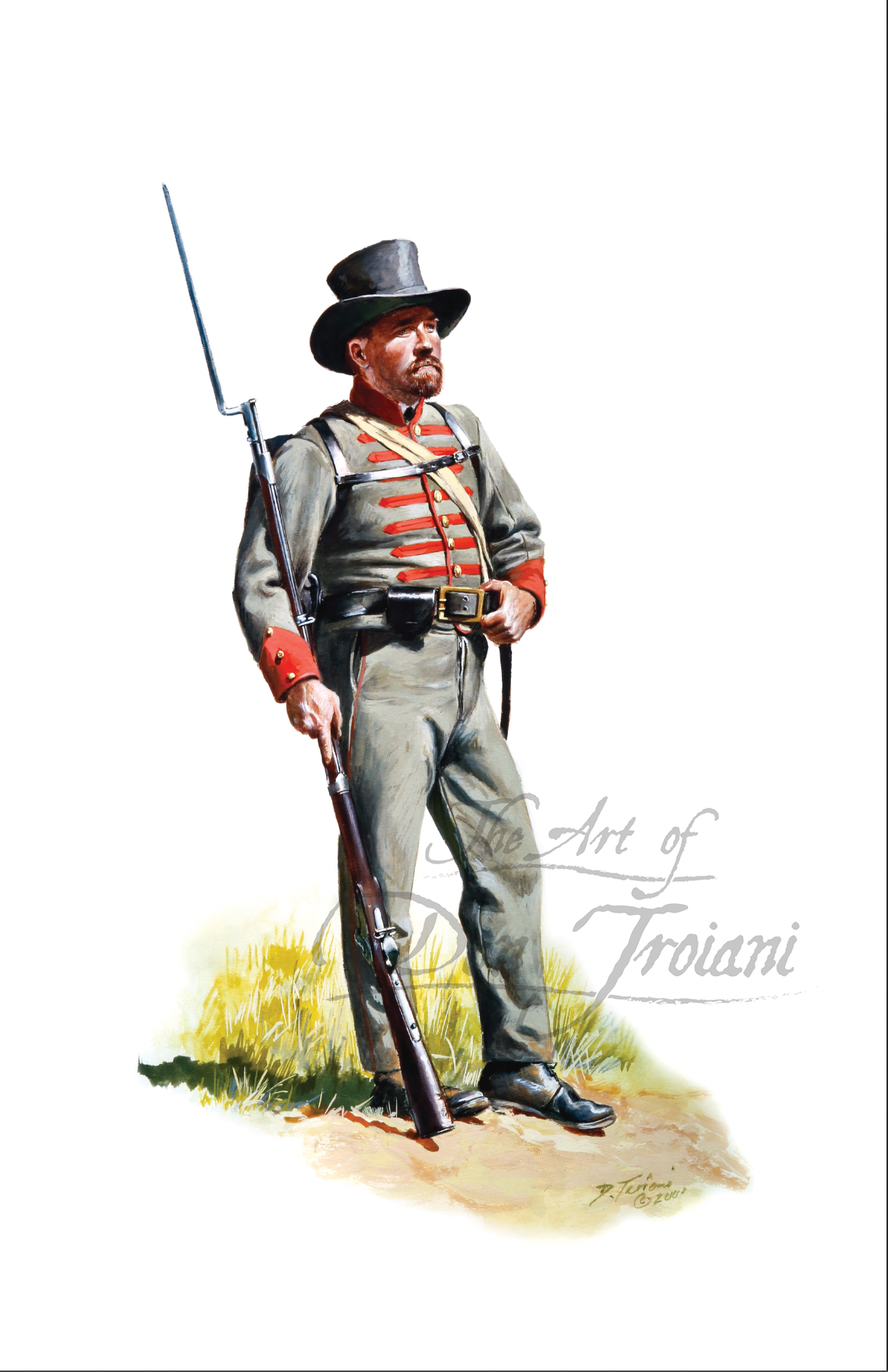 Pettus Rifles. Illustration of a soldier in uniform holding a rifle.