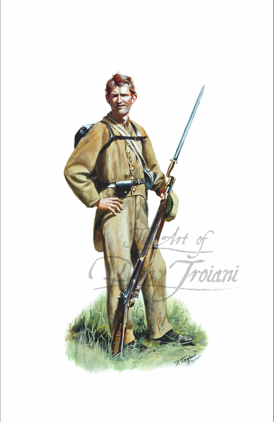19th Alabama Regiment. Artistic depiction of a soldier in uniform with a rifle.