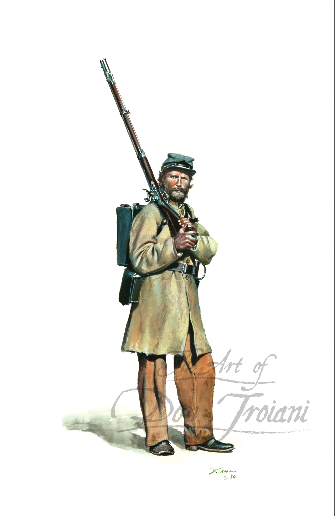 19th Tennessee Regiment. Artistic depiction of a soldier holding a rifle on a white background.
