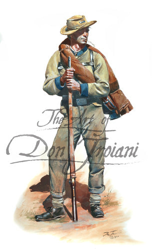 Don Troiani wall art print 20th Tennessee. Soldier is wearing a brown uniform.
