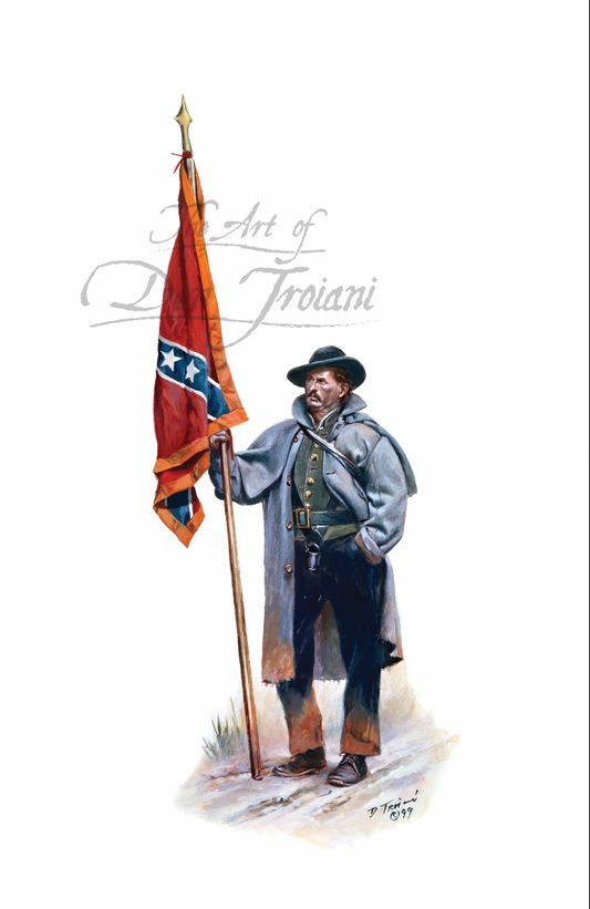 Colorbearer. Illustration of a soldier holding a flag.