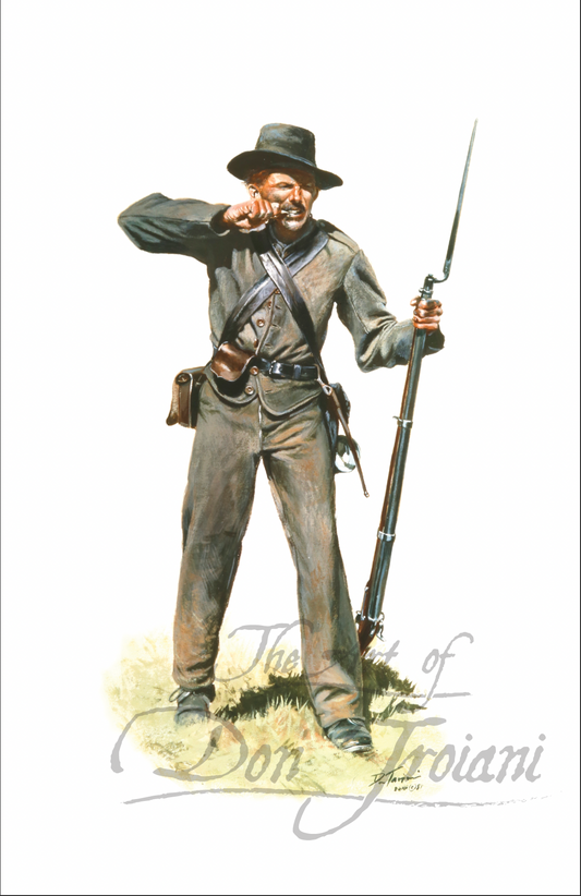 53rd Georgia Regiment. Painting of a Civil War soldier holding a rifle on a white background