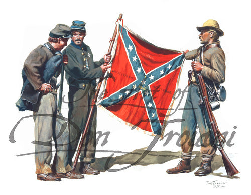 Don Troiani wall art print 1st and 2nd Maryland CSA. Three soldiers with flag.