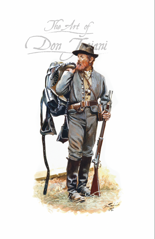 Illustration of a soldier in historical military attire with a rifle, standing on grass.