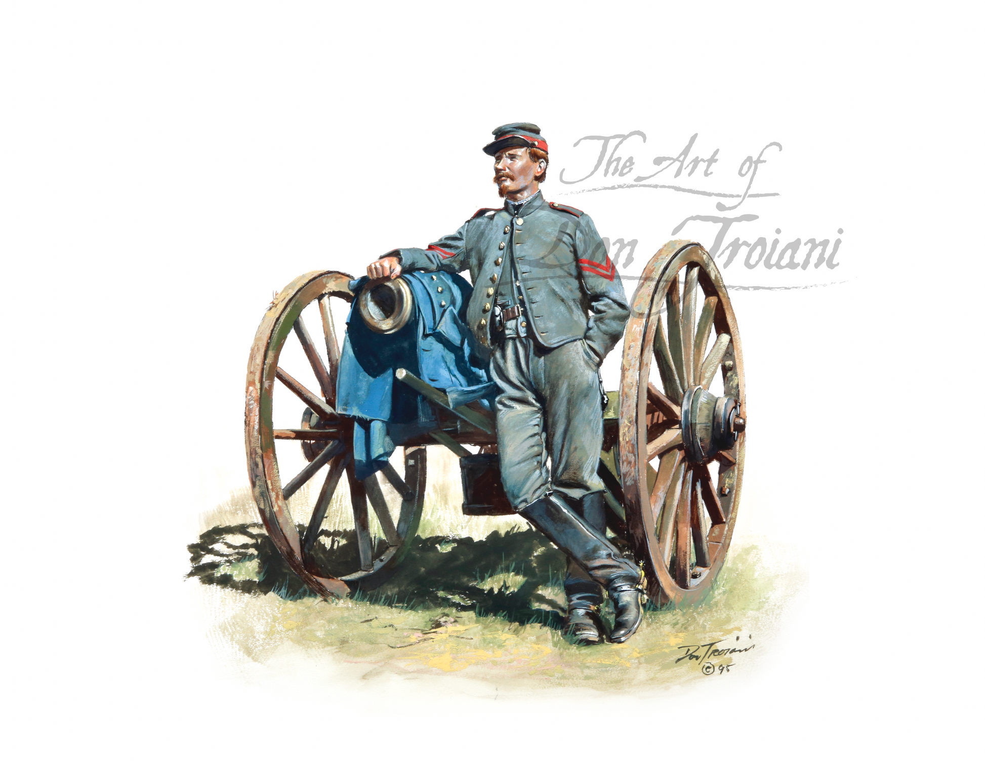 Artistic depiction of a soldier with a cannon, signed 'The Art of Don Troiani'.