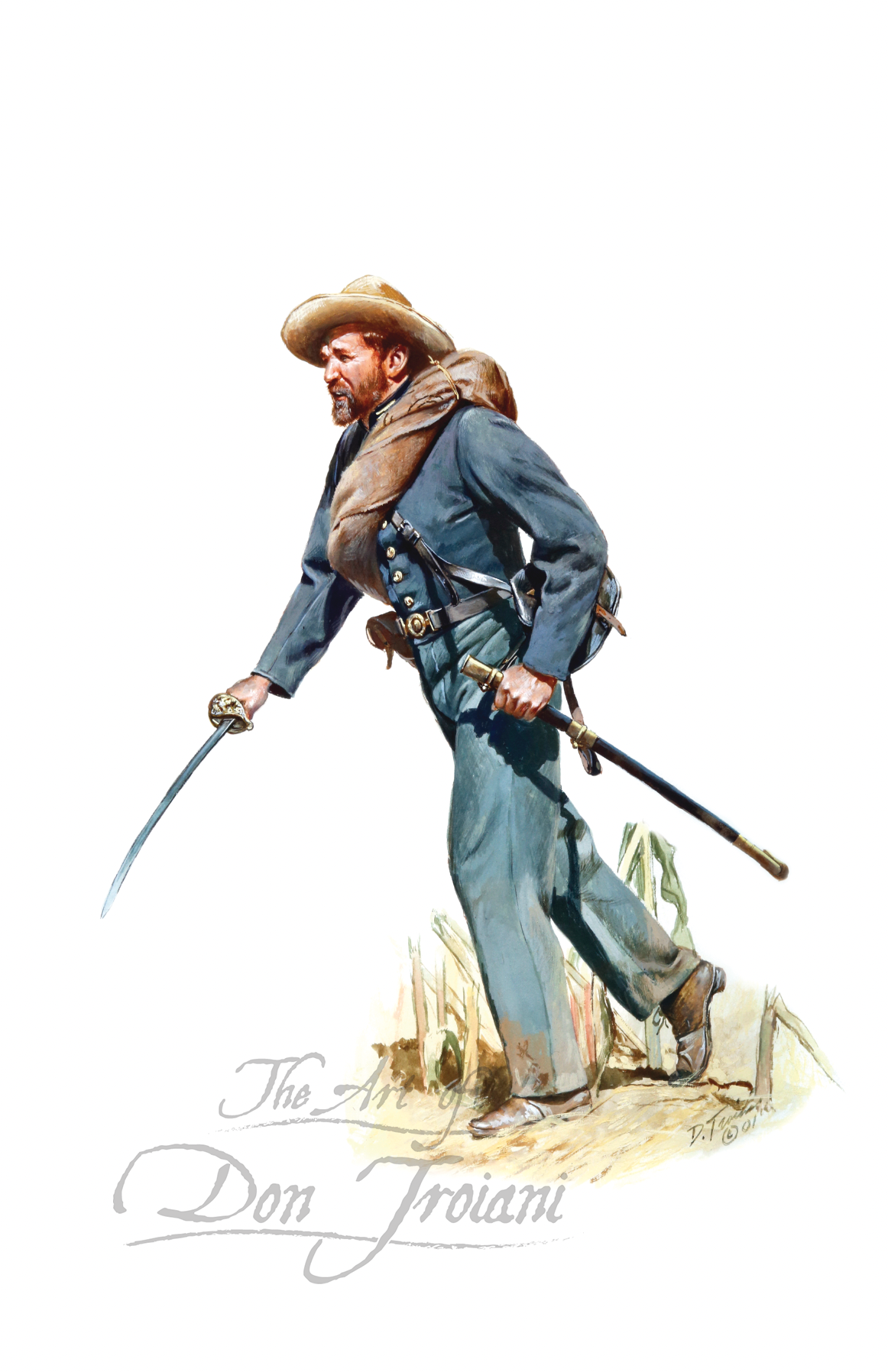 53rd Georgia Regiment. Illustration of a cowboy holding a rifle and sword on a white background, signed 'The Art of Don Troiani'.