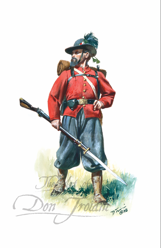 Garibaldi Legion Of New Orleans. Illustration of a soldier in historical military uniform holding a rifle on a white background.