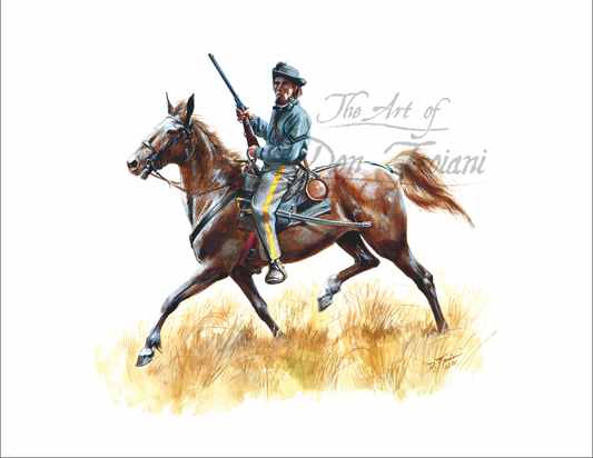 1st Mississippi Cavalry, Bolivar Troop Cavalry Painting of a soldier on horseback with 'The Art of Don Troiani' signature.
