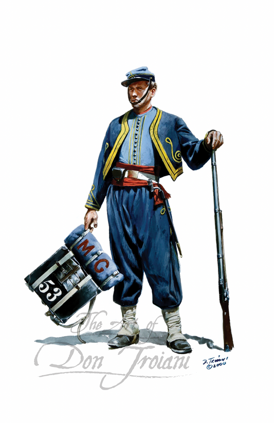 Maryland Guard Private Illustration of a soldier in Civil War uniform holding a rifle and canteen.