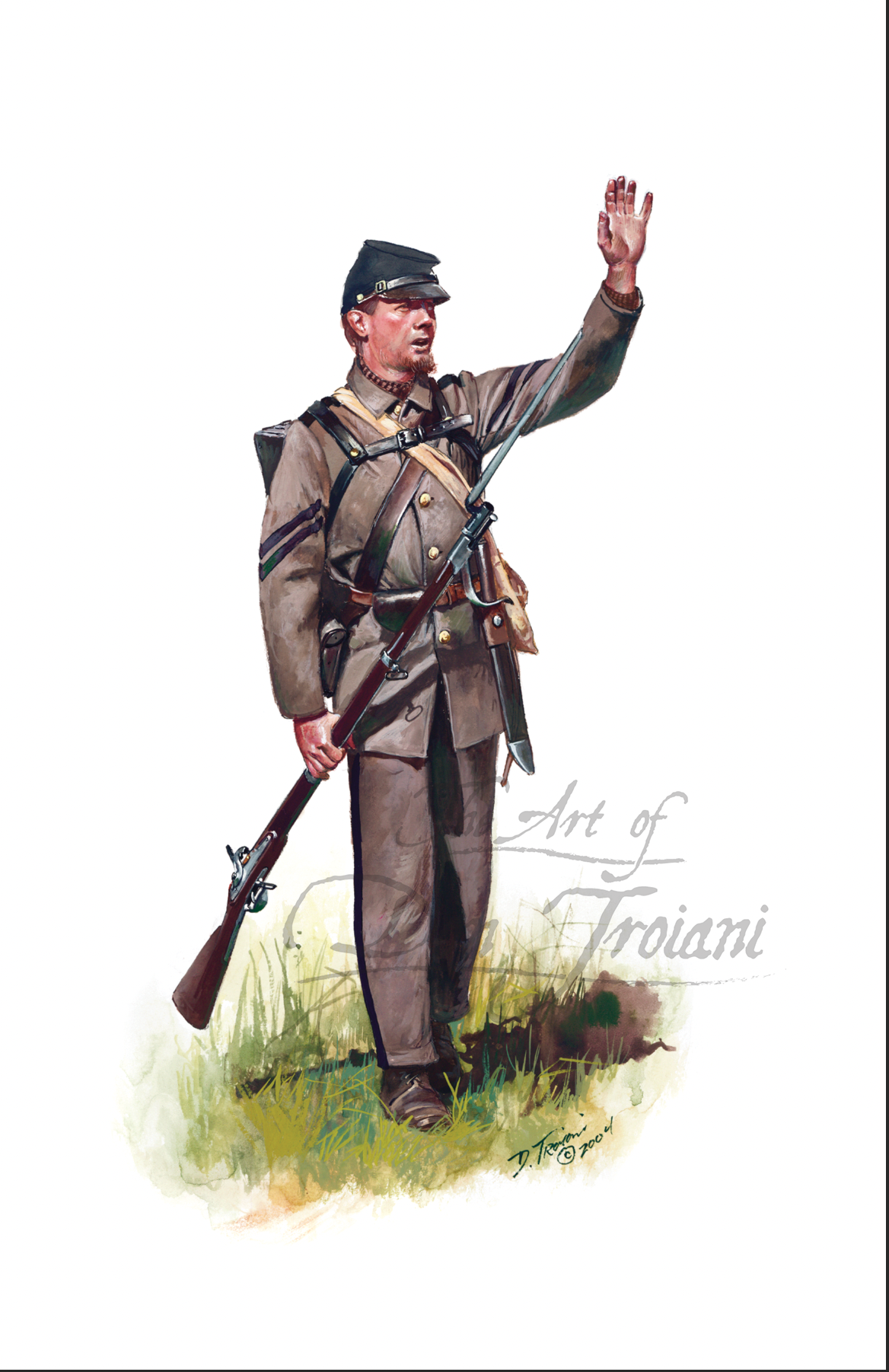 North Carolina Volunteer Illustration of a soldier in uniform with a rifle, standing in a natural setting.