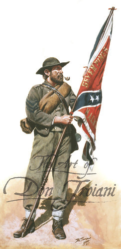 Wall art print 11th Mississippi Color Bearer. Soldier is holding a red flag