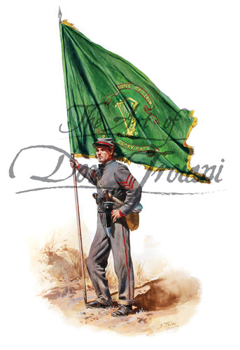 Wall art print 10th Tennessee Color Bearer Irish Legion. Soldier holding large green flag.