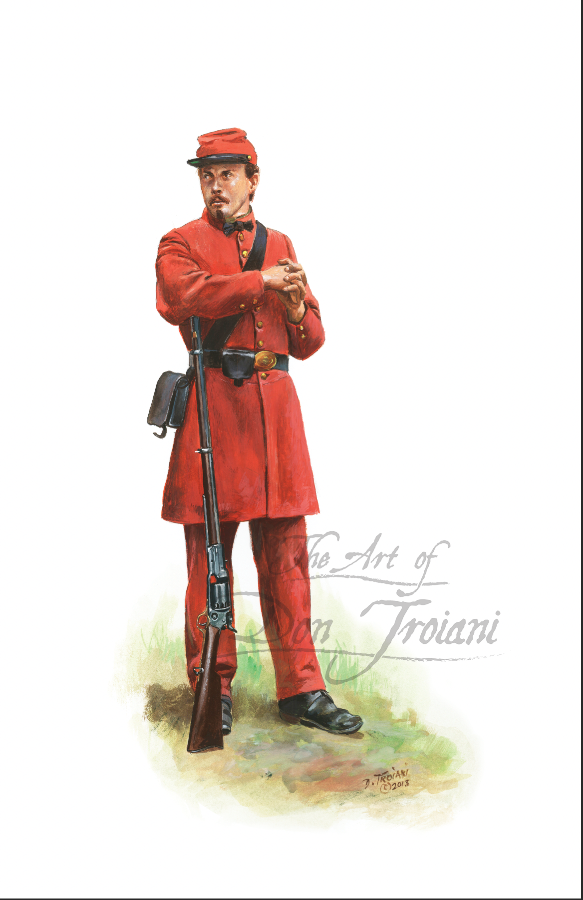 Van Dorn Reserves. Painting of a soldier in red uniform with a rifle.