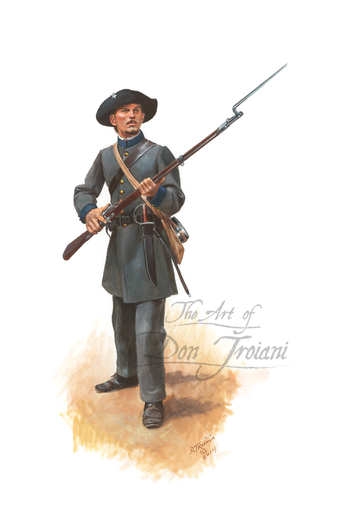 23rd Arkansas Regiment Private. Illustration of a soldier in uniform holding a rifle.