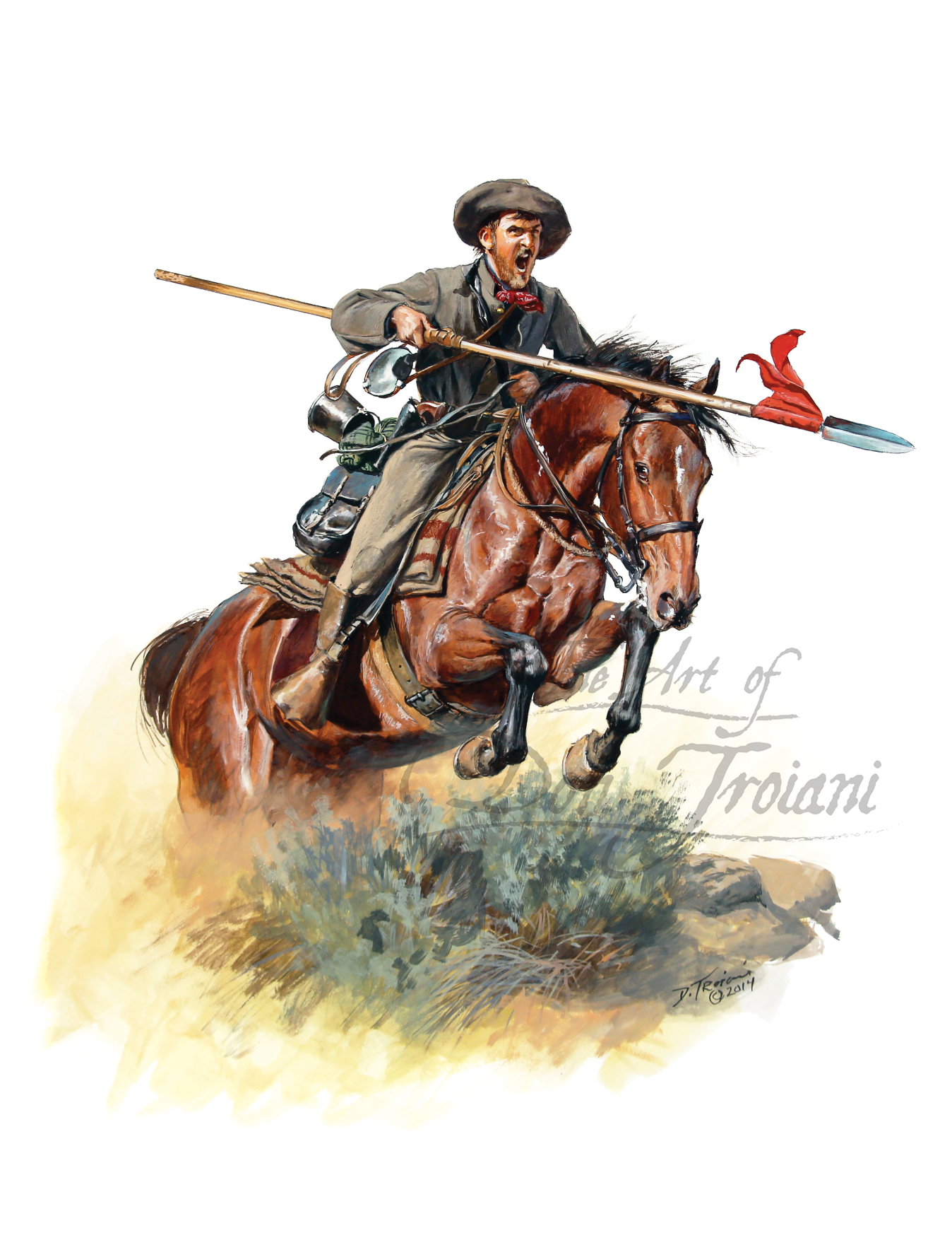 5th Texas Mounted Rifles Lancer wall art print. Rider on horseback.