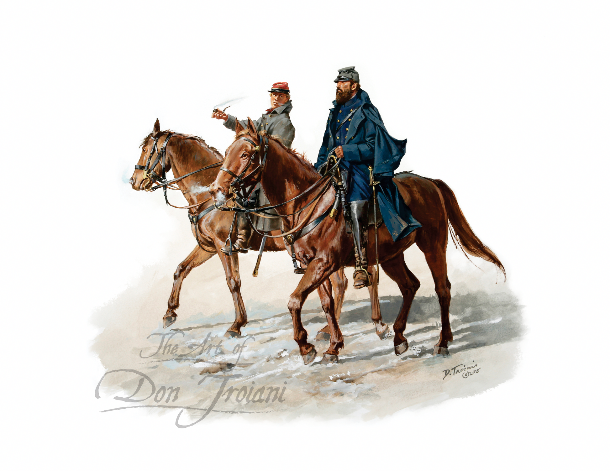 Two men on horseback with a signature at the bottom