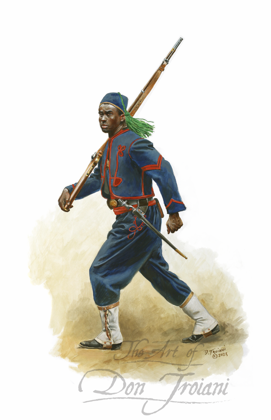 10th U.S. Colored Troops. Illustration of a soldier in blue uniform with a rifle on a white background