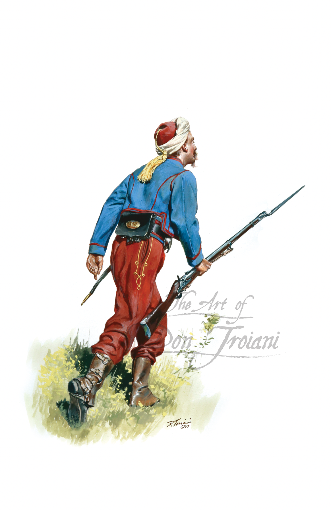 Zouaves. Illustration of a person in historical attire holding a rifle, with 'The Art of Don Troiani' branding.