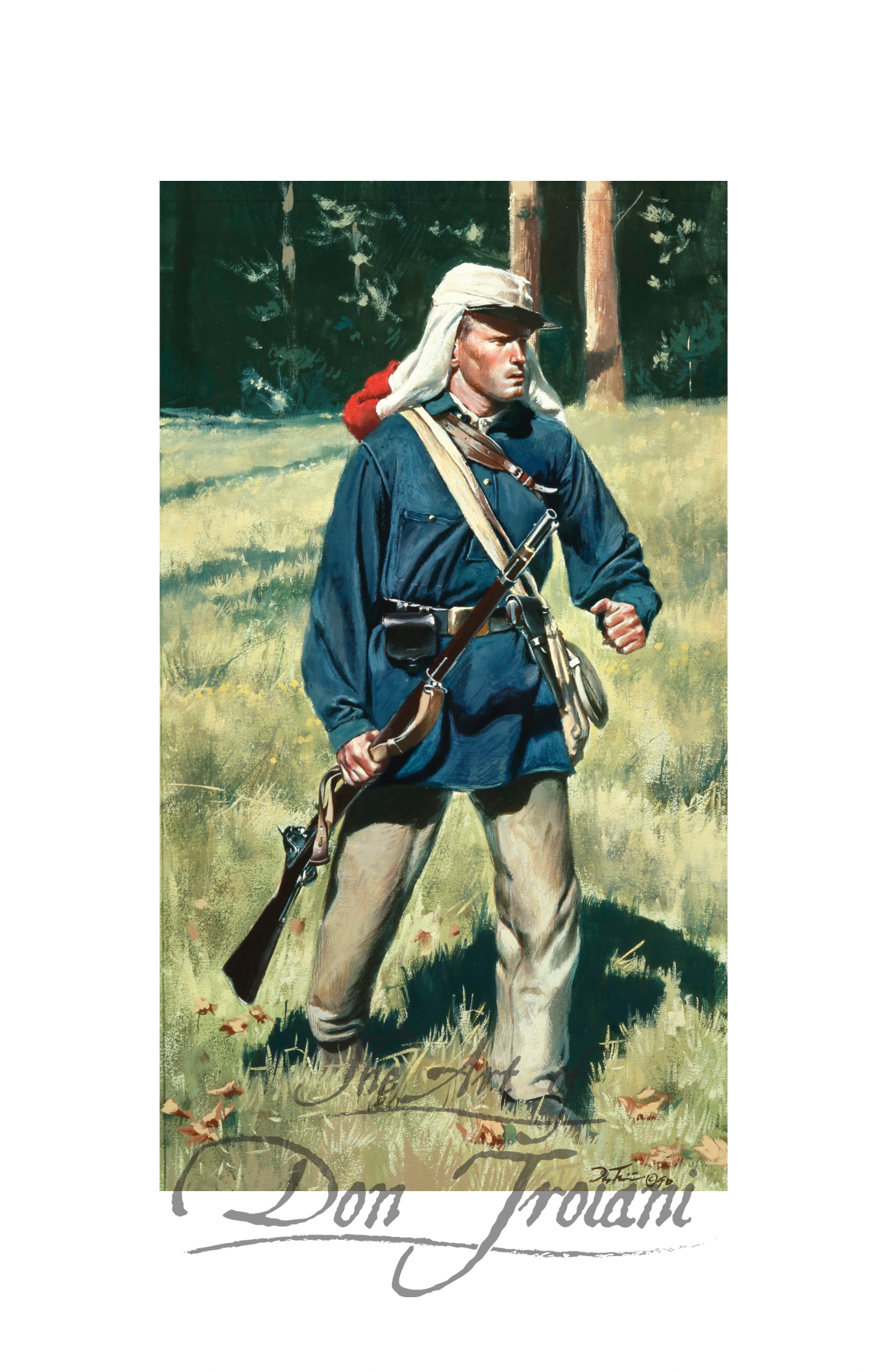 1st Rhode Island Detached Militia. Painting of a soldier in a forest with a rifle.